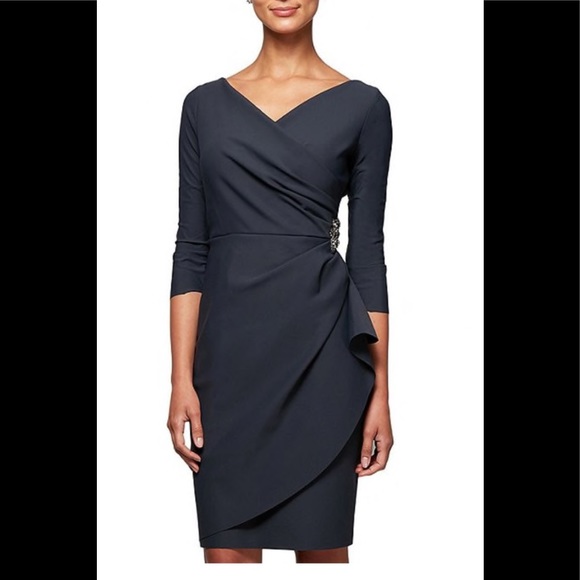 Alex Evenings Dresses & Skirts - Alex Evenings V-Neck Ruffle Beaded Sheath Dress